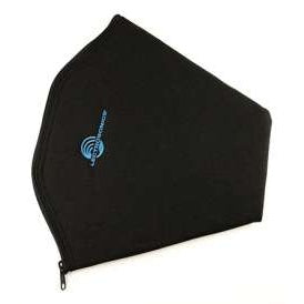 ALP600 zippered Cordura pouch front view in black with blue Lectrosonics logo and zipper along the lower edge, Lectrosonics