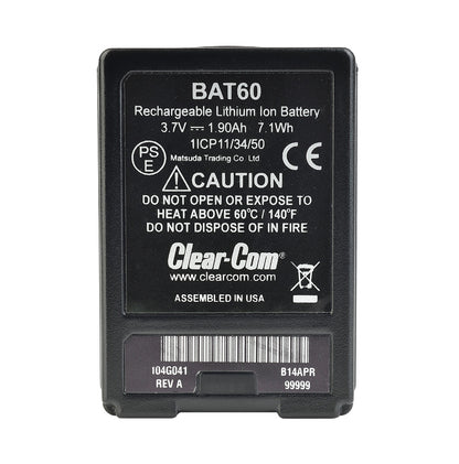 Clear-Com BAT60 FreeSpeak II Lithium-Ion Battery back
