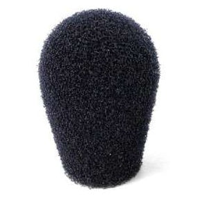 RK142 replacement windscreen for M119 lavalier mic, front view of black open-cell foam cover with rounded dome top and tapered base on white background, Lectrosonics