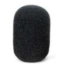 M150/M152 lav mic replacement windscreen front view showing black open-cell foam with rounded capsule-shaped profile on white background, Lectrosonics
