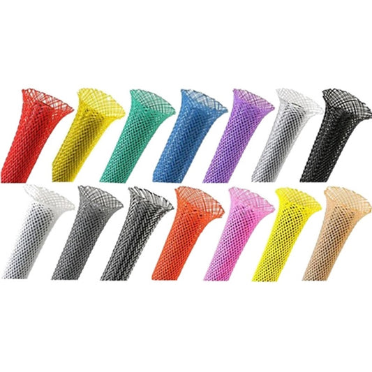 ProCo Sound Tech-Flex expandable braided cable tubing shown in fourteen color options
