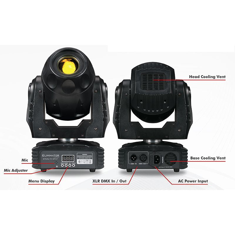 Eliminator Lighting Stealth Spot Compact Moving Head displays