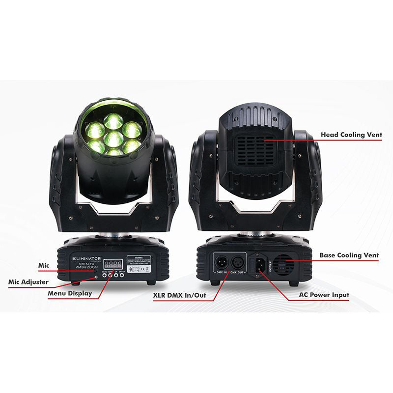Eliminator Lighting Stealth Wash Zoom Compact Moving Head displays