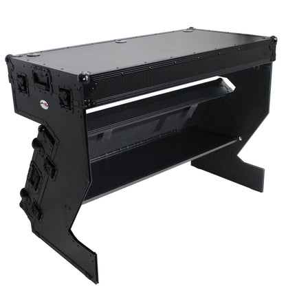 ProX Z-Table Folding DJ Table Mobile DJ Workstation With Wheels | Black