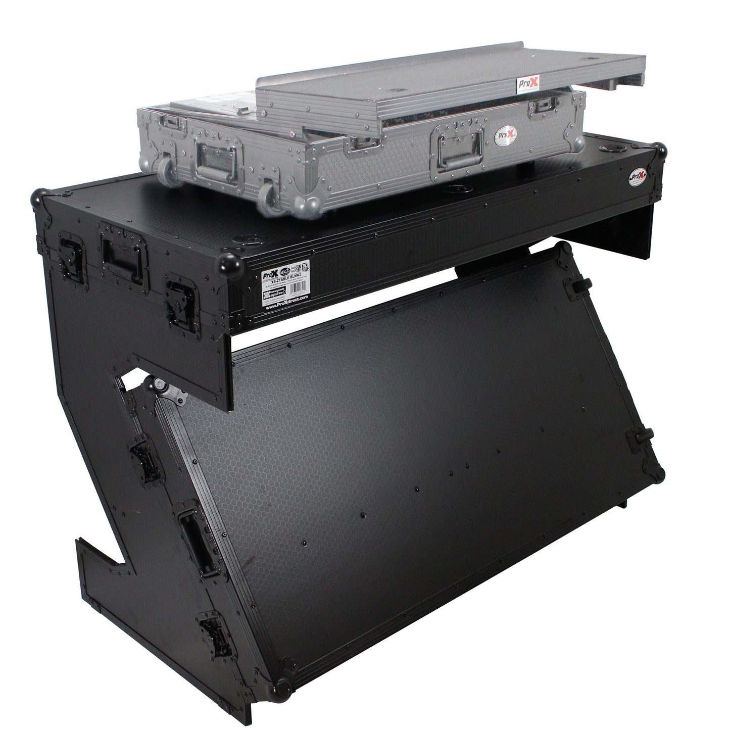 ProX Z-Table Folding DJ Table Mobile DJ Workstation With Wheels | Black