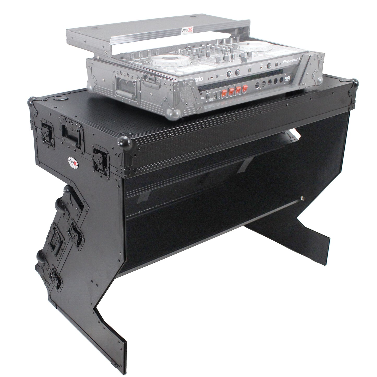 ProX Z-Table Folding DJ Table Mobile DJ Workstation With Wheels | Black