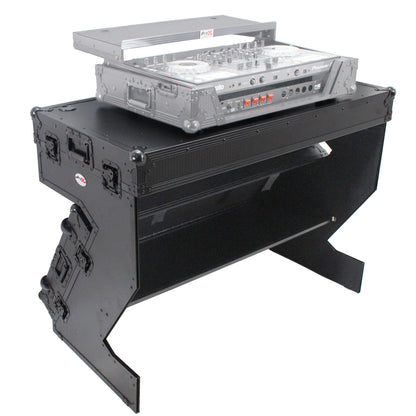 ProX Z-Table Folding DJ Table Mobile DJ Workstation With Wheels | Black