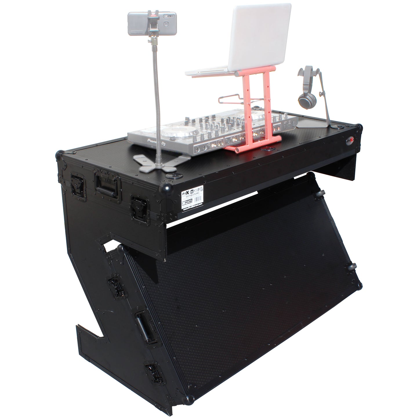 ProX Z-Table Folding DJ Table Mobile DJ Workstation With Wheels | Black