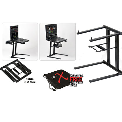 ProX XO DJ Foldable Laptop Stand With Adjustable Shelf & Bag | Black