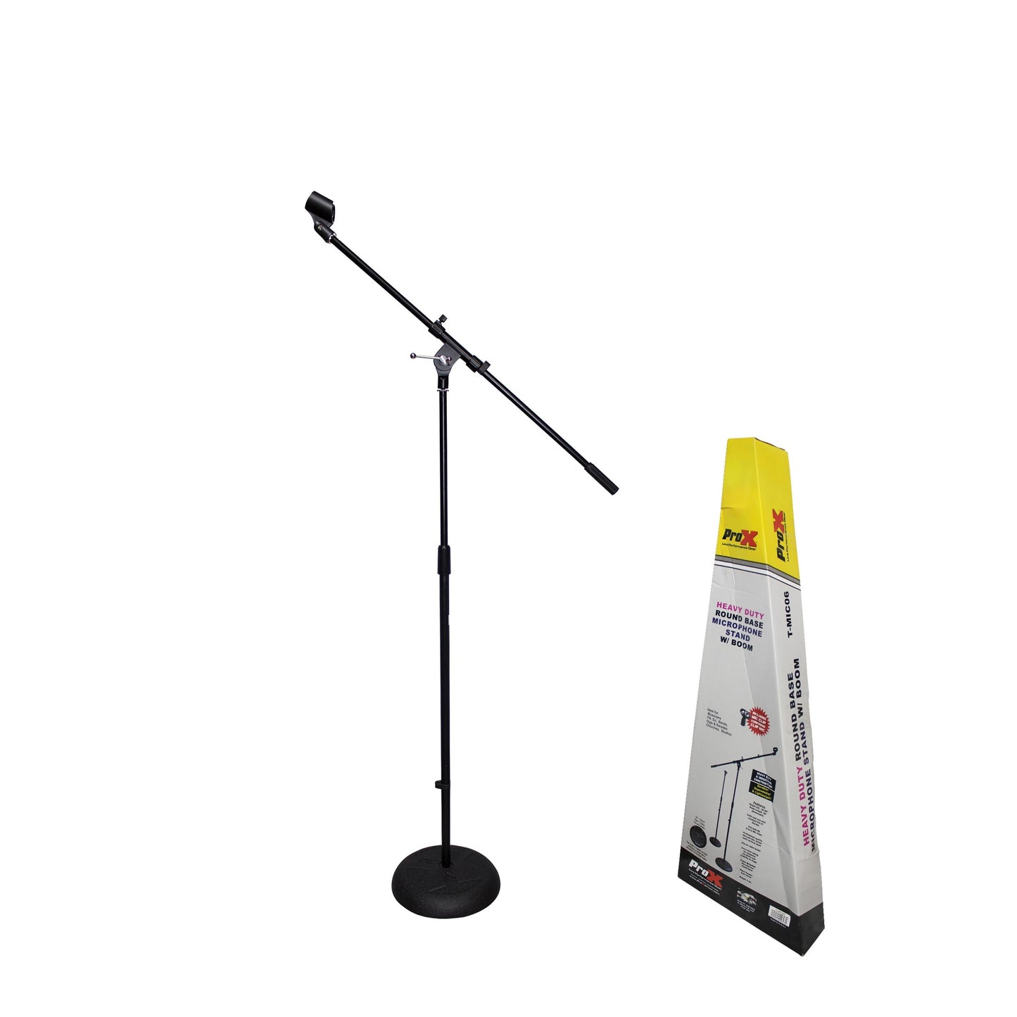 ProX Microphone Stand Compact Stable Mic Support | Round Weighted | 32 in Boom | 36"-56"