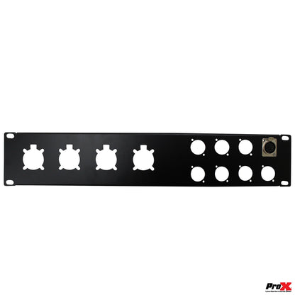 ProX Rack Panel 2U Rack Mount Panel For 19" Cases | Unloaded Patch Panel (8 XLR D + 4 NL4/NAC3)