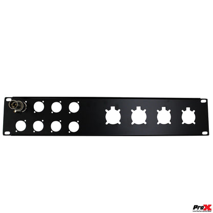 ProX Rack Panel 2U Rack Mount Panel For 19" Cases | Unloaded Patch Panel (8 XLR D + 4 NL4/NAC3)