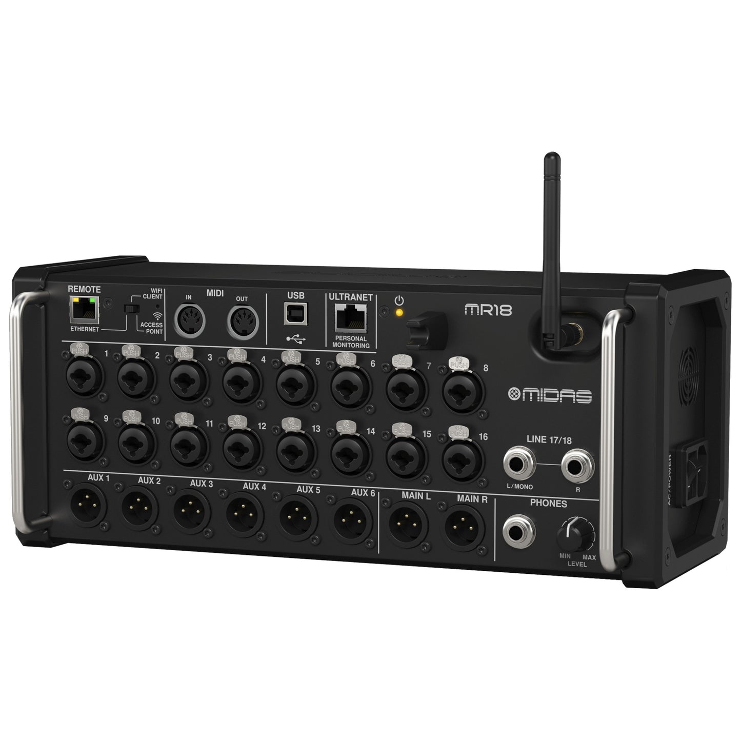 Midas MR18 18-Channel Portable Digital Mixer left