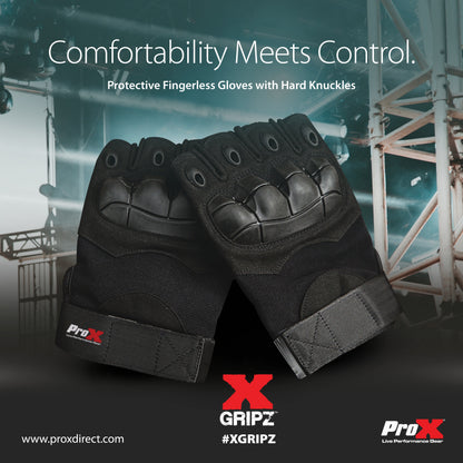 ProX X-GRIPZ Hard Rubber Knuckle Fingerless Gloves for Truss