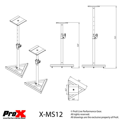 ProX X-MS12 Studio Monitor Stands With Telescoping Height Adjustment