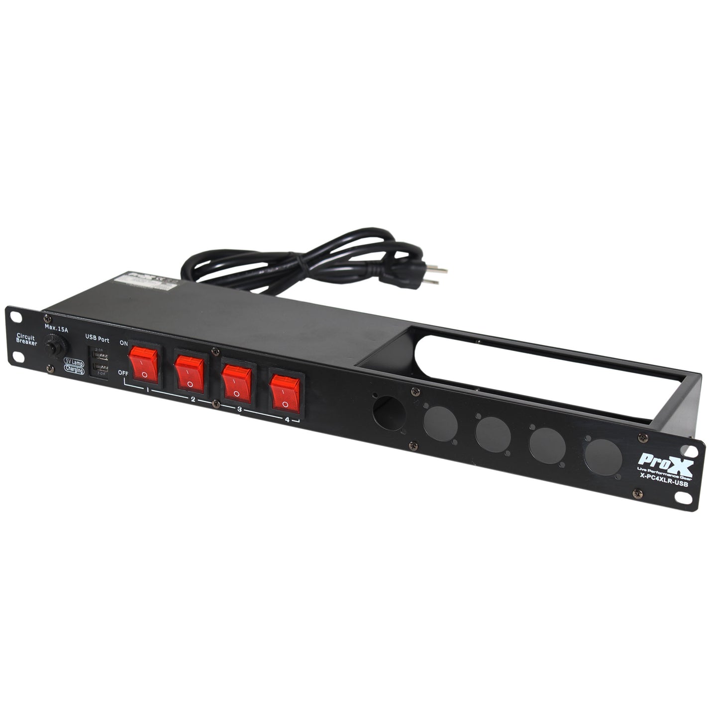 ProX X-PC4XLR-USB 1U Rack Power Strip With USB Charging Ports