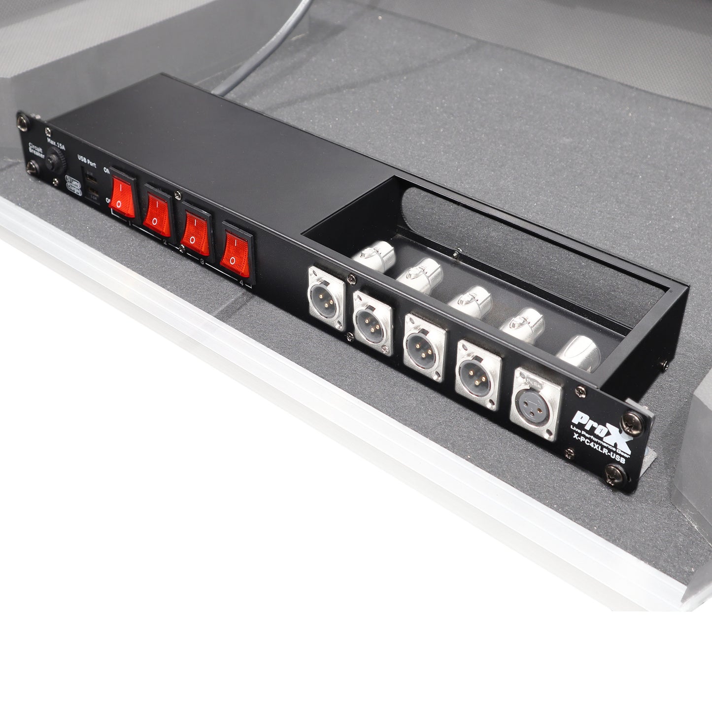 ProX X-PC4XLR-USB 1U Rack Power Strip With USB Charging Ports