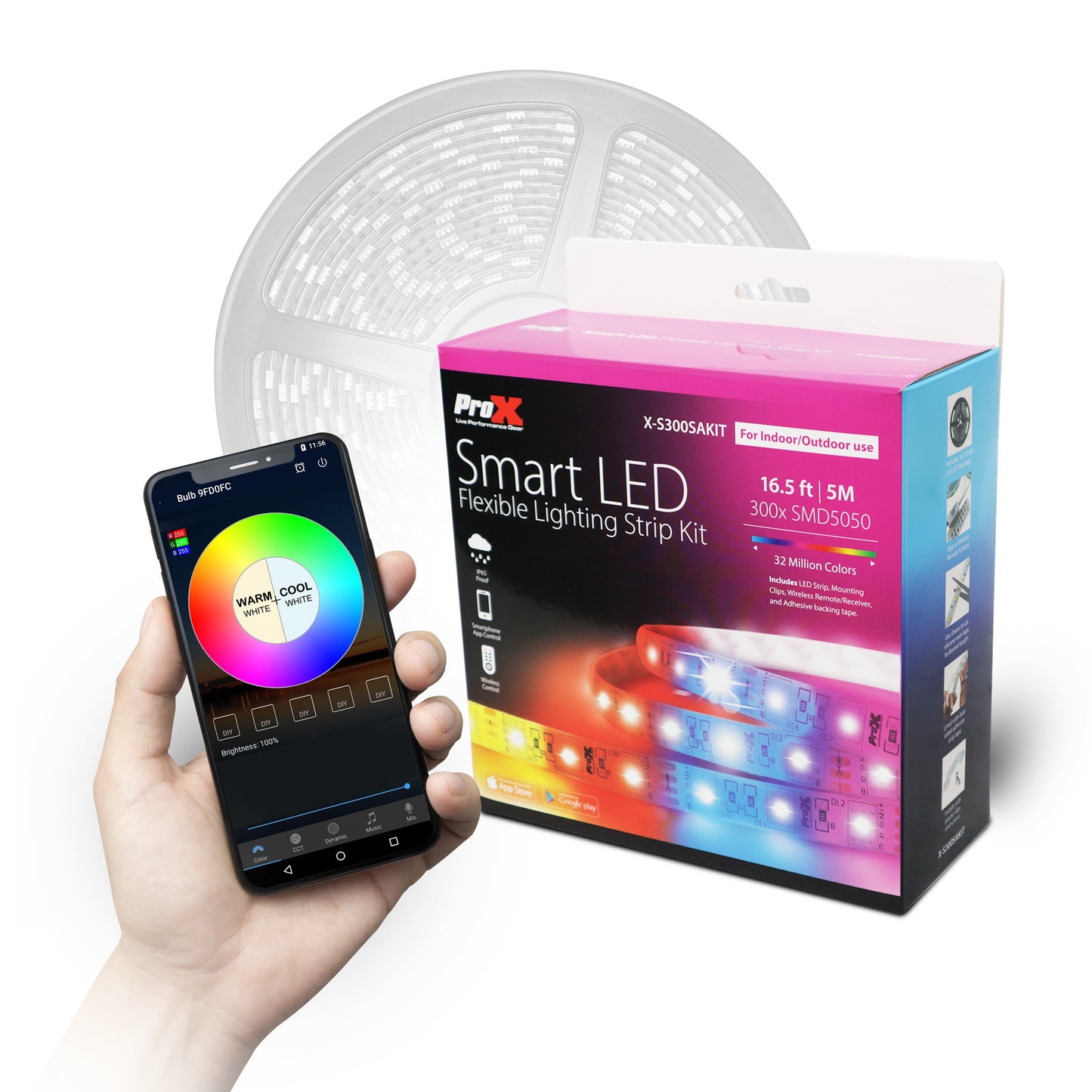 ProX Smart LED Flexible Lighting Strip Kit RGB Smart Strip | Single (16.5 ft)