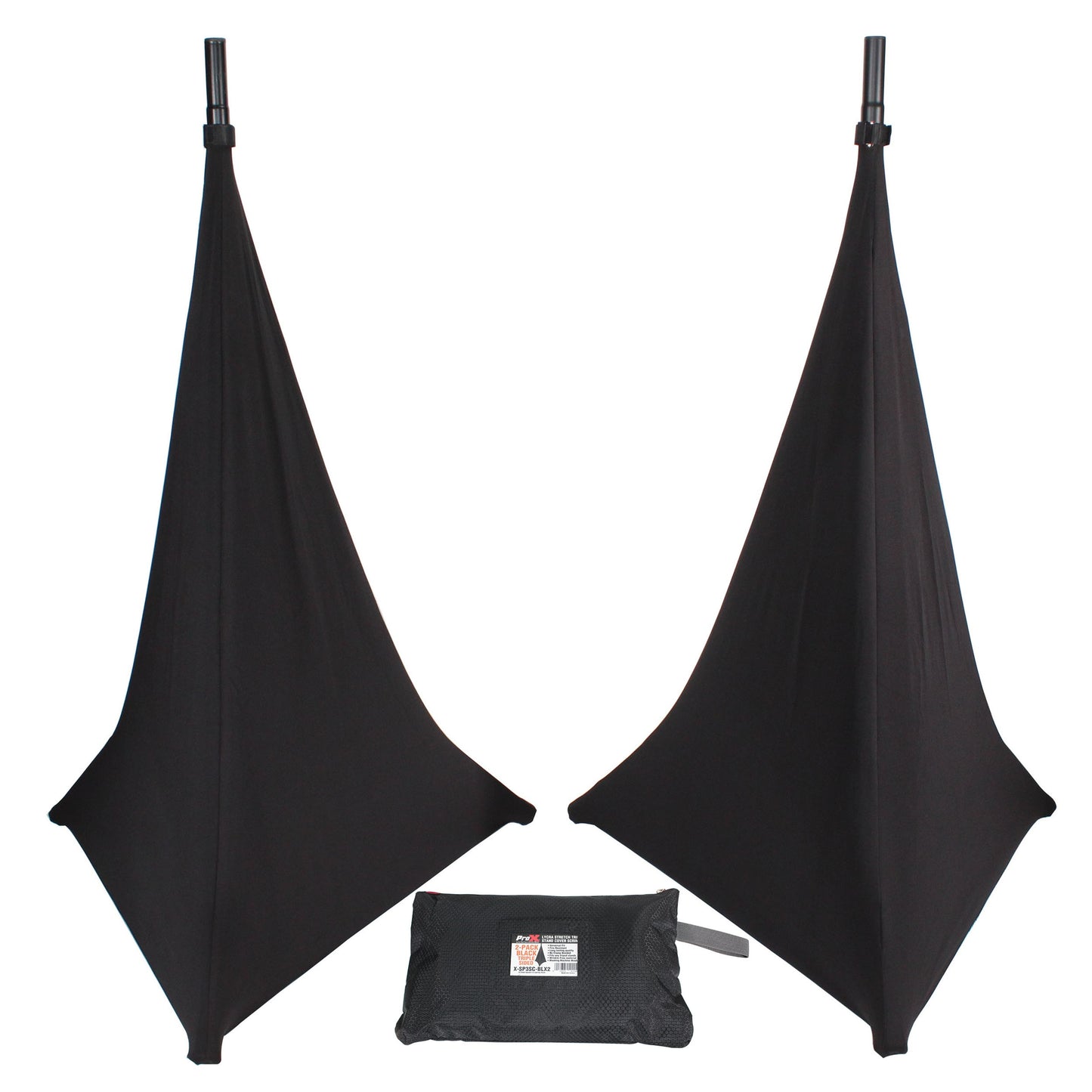 ProX Speaker/Lighting Stand Cover Scrim Lycra Fabric | Black | 3-Sided | 2-Pack