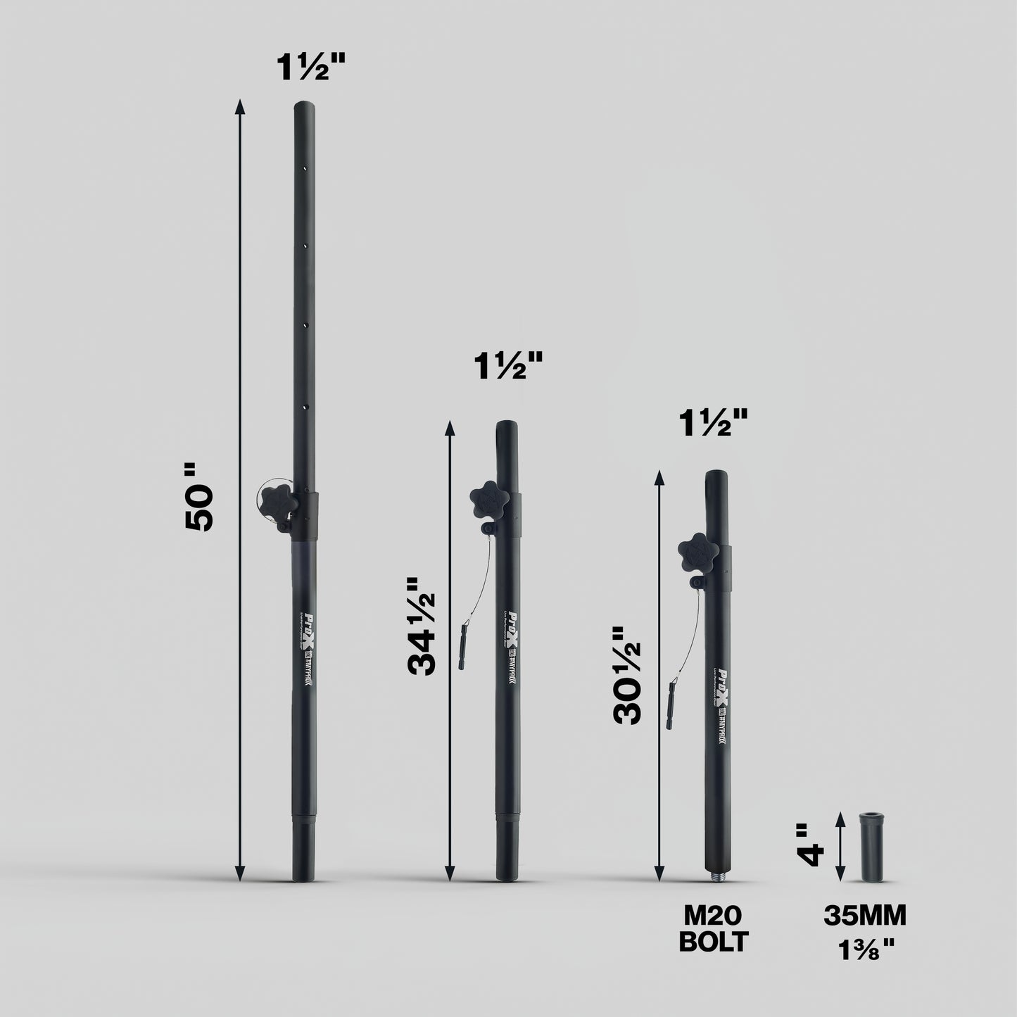 ProX Subwoofer Speaker Pole Adjustable Steel M20 and 1 3/8" Mount | Single