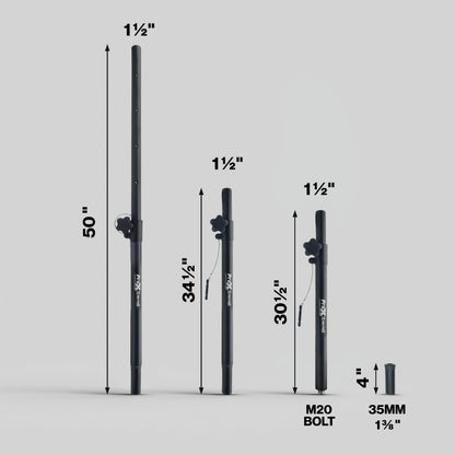 ProX Subwoofer Speaker Pole Adjustable Steel M20 and 1 3/8" Mount | Single
