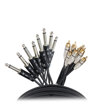 ProX 8-Channel Snake Cable Organized Multi-Channel Audio Run | 1/4 in TS Male | RCA Male | 10 Ft.