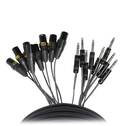 ProX 8-Channel Snake Cable Organized Multi-Channel Audio Run | XLR Male | 1/4 in TRS Male | 10 Ft.