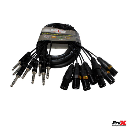 ProX 8-Channel Snake Cable Organized Multi-Channel Audio Run | XLR Male | 1/4 in TRS Male | 10 Ft.