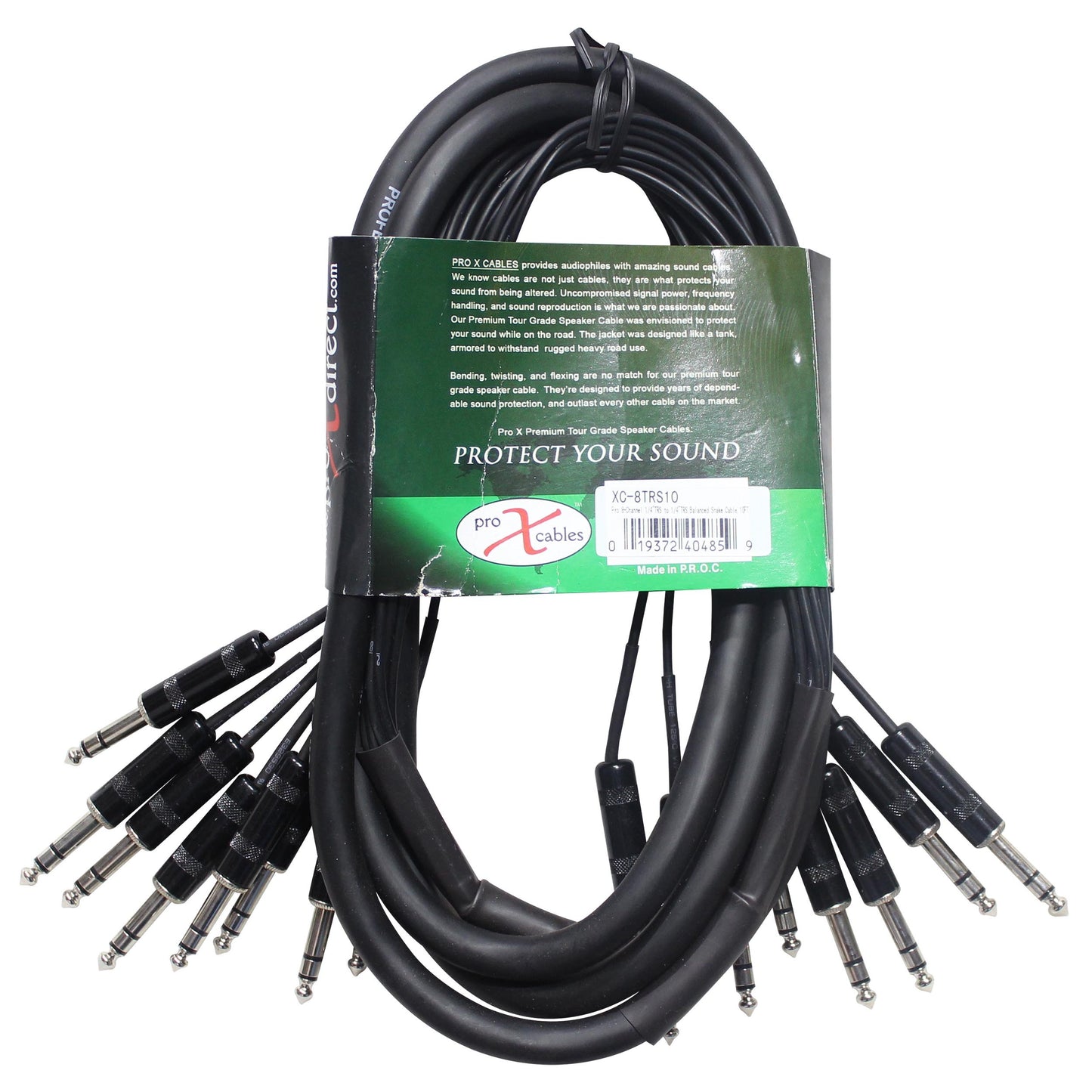ProX 8-Channel Snake Cable Organized Multi-Channel Audio Run | 1/4 in TRS Male | 1/4 in TRS Male | 10 Ft.