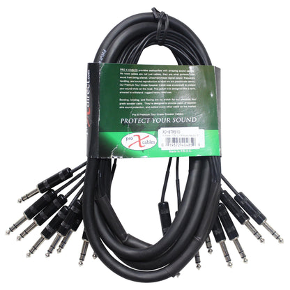 ProX 8-Channel Snake Cable Organized Multi-Channel Audio Run | 1/4 in TRS Male | 1/4 in TRS Male | 10 Ft.