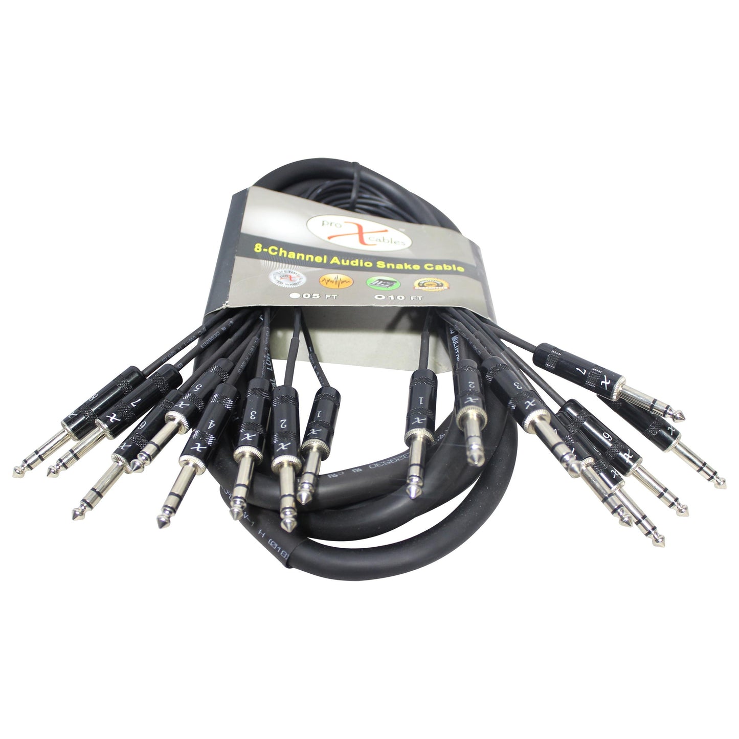 ProX 8-Channel Snake Cable Organized Multi-Channel Audio Run | 1/4 in TRS Male | 1/4 in TRS Male | 10 Ft.