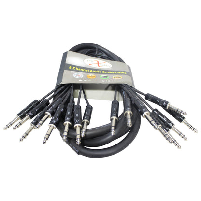 ProX 8-Channel Snake Cable Organized Multi-Channel Audio Run | 1/4 in TRS Male | 1/4 in TRS Male | 10 Ft.