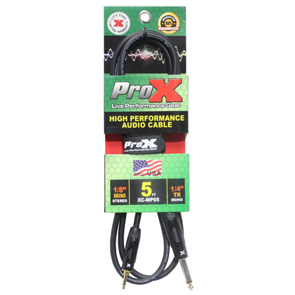 ProX Unbalanced TRS Mini to TS Audio Cable OFC With Metal Connectors | 5 ft