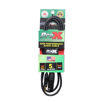 ProX Unbalanced TRS Mini to XLR Male Audio Cable OFC With Mono Sum Wiring | 5 ft