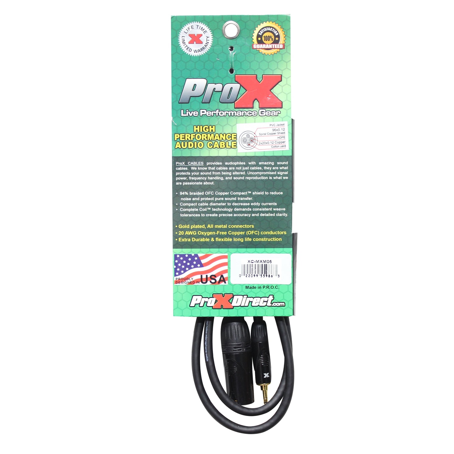 ProX Unbalanced TRS Mini to XLR Male Audio Cable OFC With Mono Sum Wiring | 5 ft