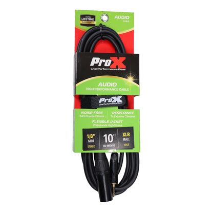 ProX Unbalanced TRS Mini to XLR Male Audio Cable OFC With Mono Sum Wiring | 10 ft