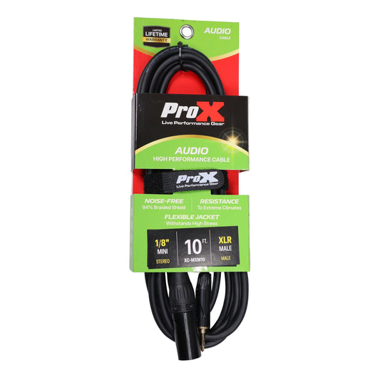ProX Unbalanced TRS Mini to XLR Male Audio Cable OFC With Mono Sum Wiring | 10 ft