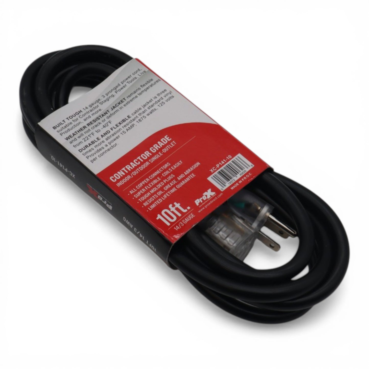 ProX Power Extension Cable 14 AWG OFC NEMA 15 110VAC | Single Outlet | 10 Ft.
