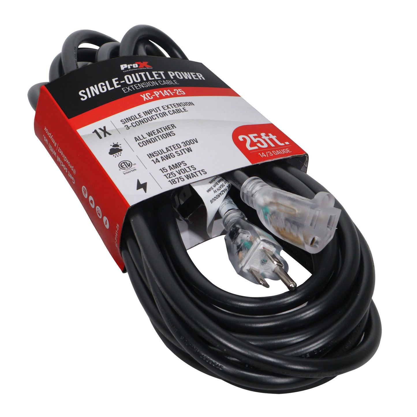ProX Power Extension Cable 14 AWG OFC NEMA 15 110VAC | Single Outlet | 25 Ft.