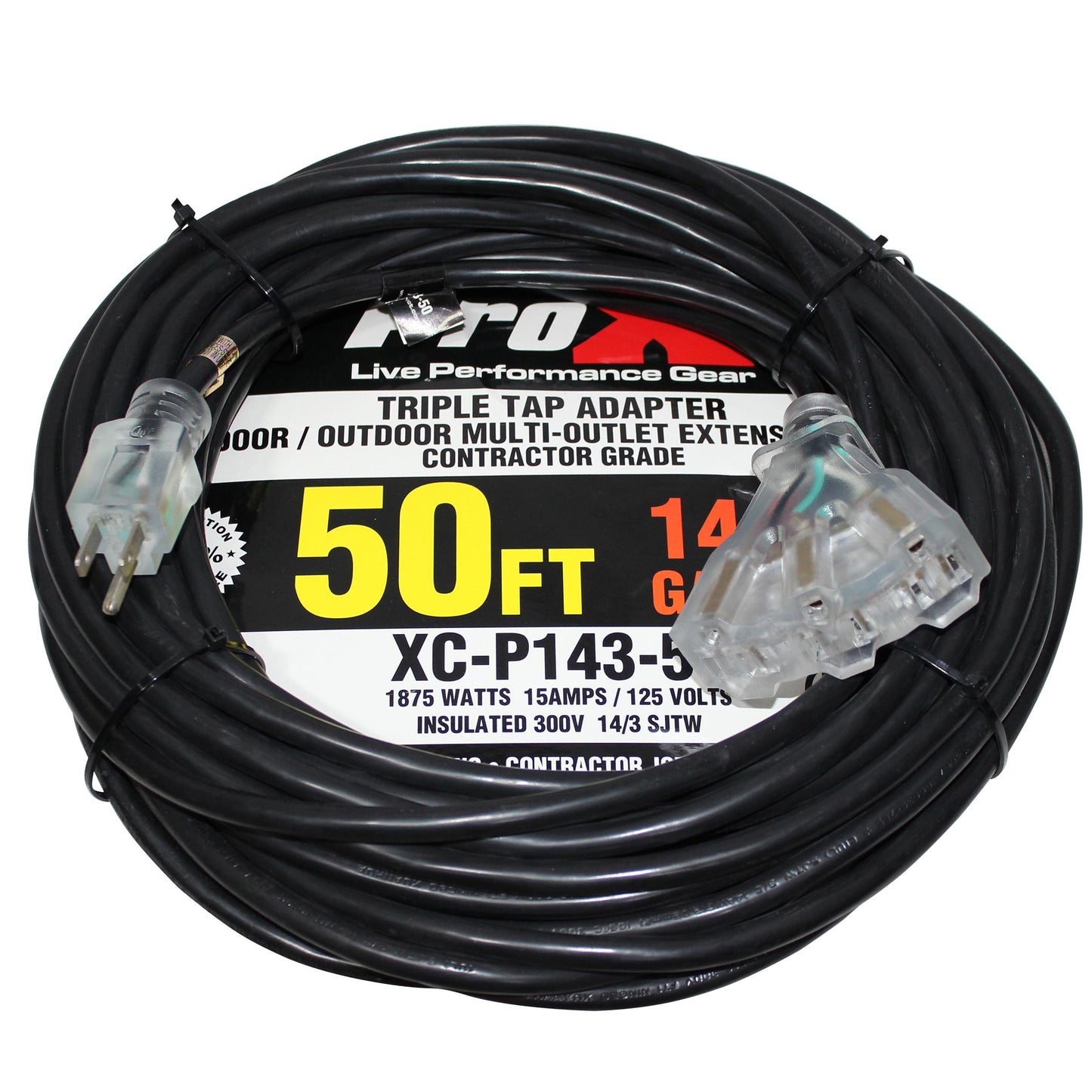 ProX Power Extension Cable 14 AWG OFC NEMA 15 110VAC | Three Outlet | 50 Ft.