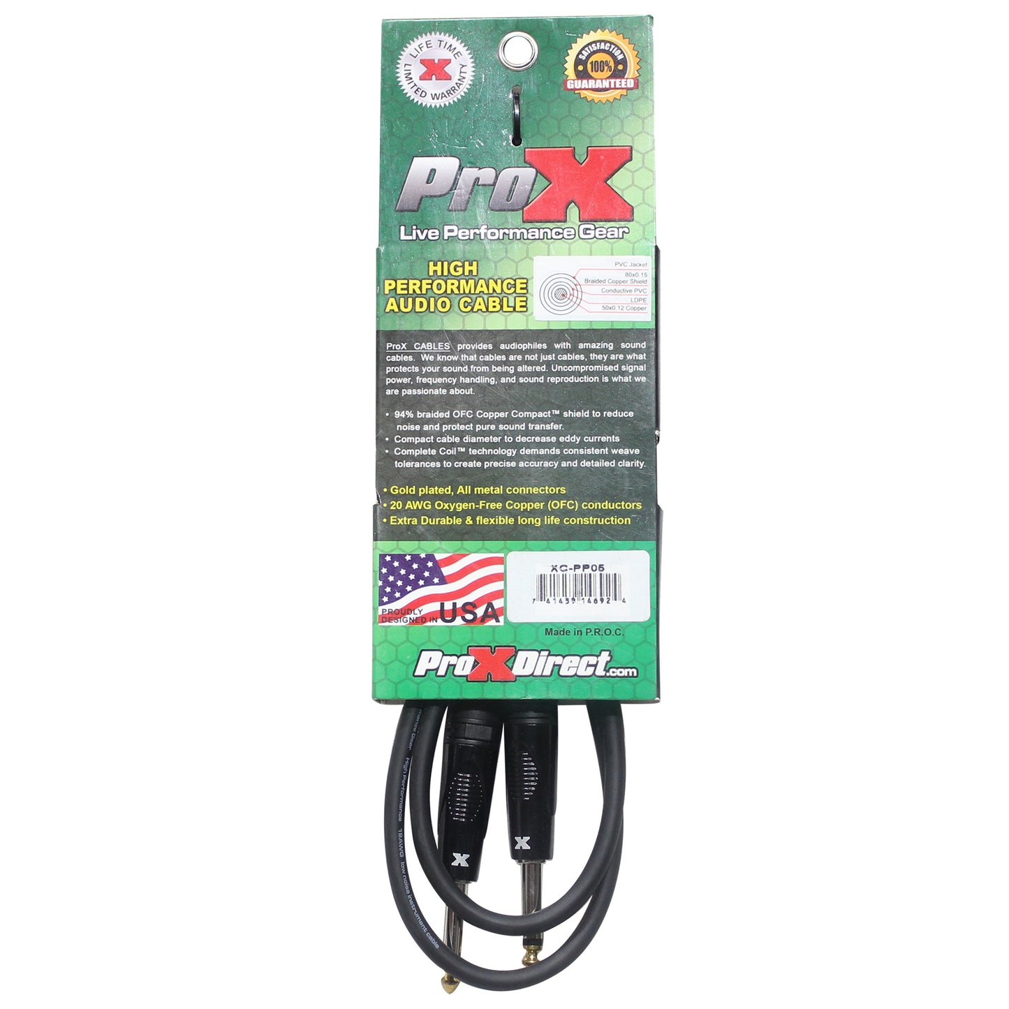 ProX Instrument Cable Unbalanced 1/4" TS-M OFC Pro Audio | 5 ft
