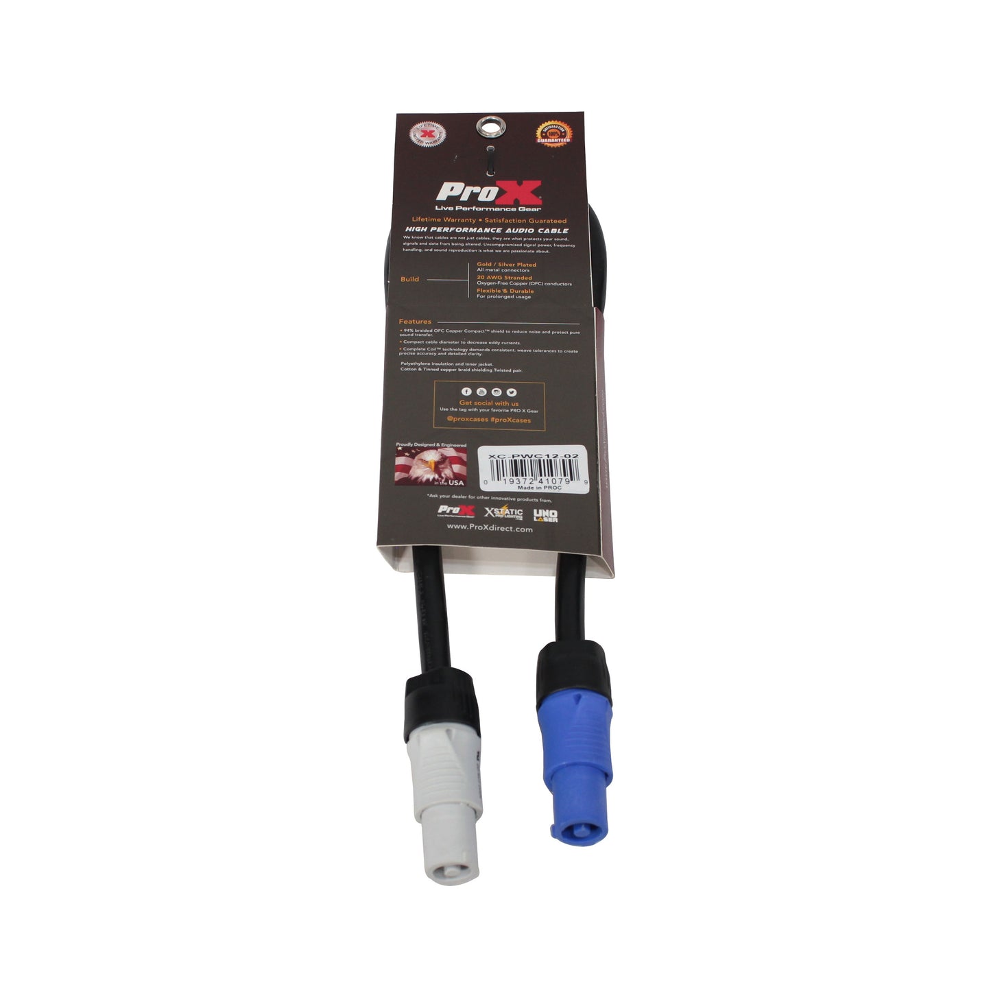 ProX PowerCON Compatible Link Cable Pure Copper Locking Power Cable | 12 AWG | 2 Ft.