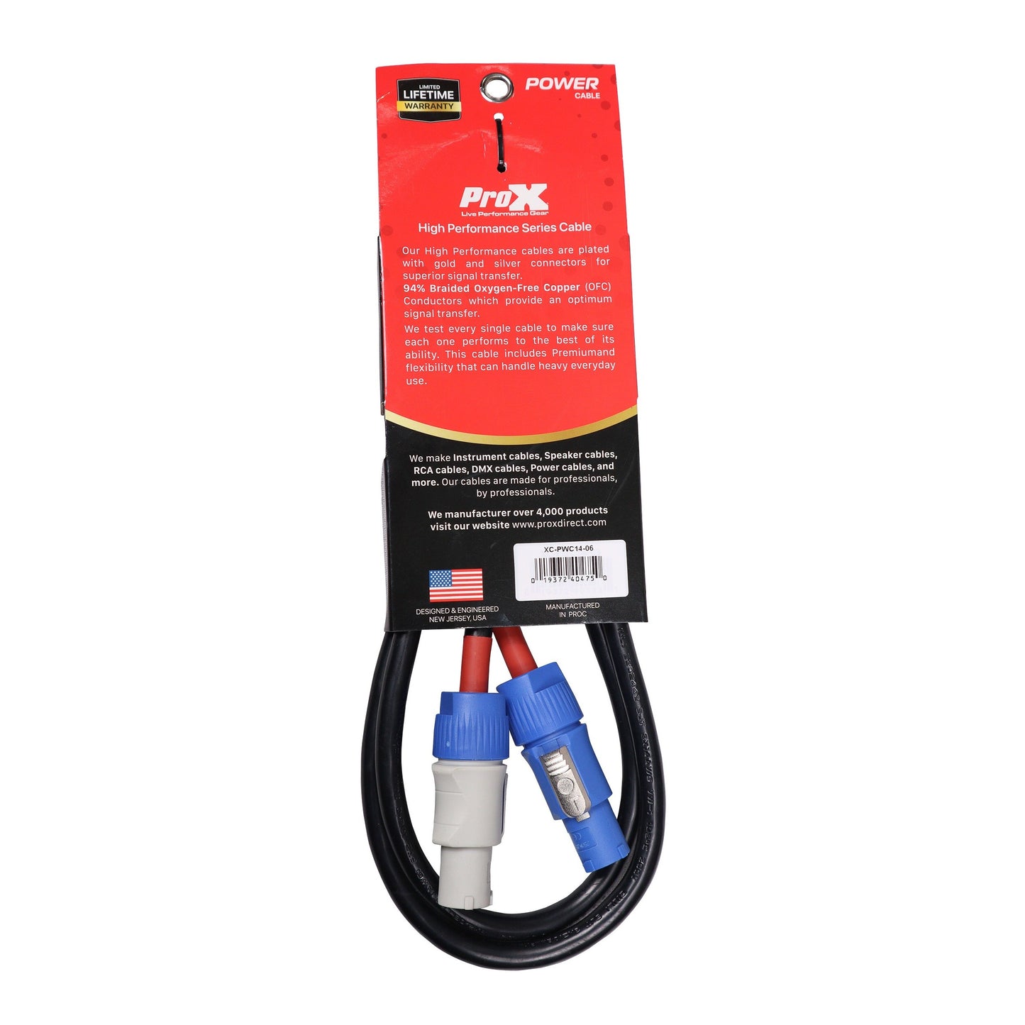 ProX PowerCON Compatible Link Cable Pure Copper Locking Power Cable | 14 AWG | 6 Ft.