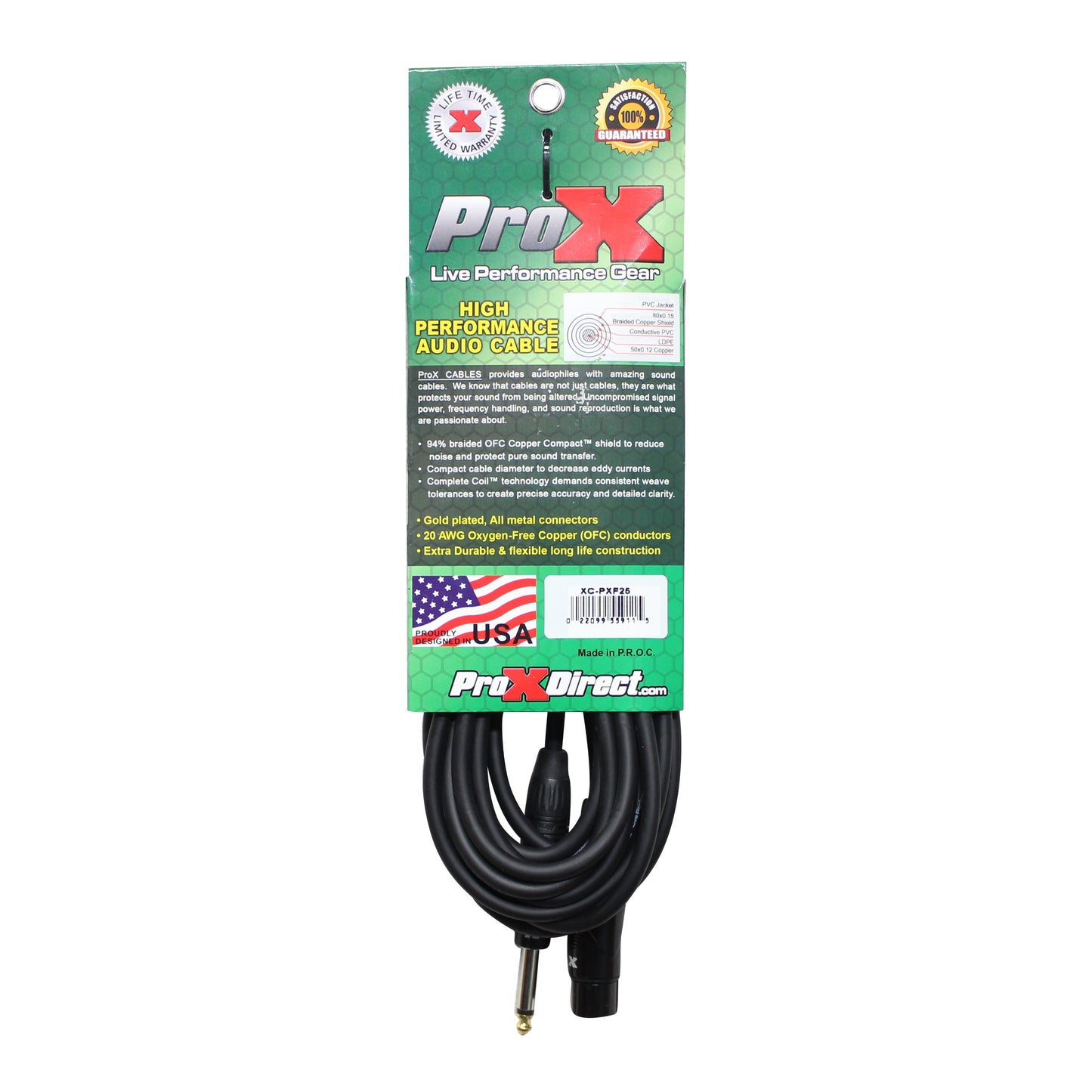 ProX 1/4" TS to XLR-F Audio Cable Unbalanced High Performance | 25 ft