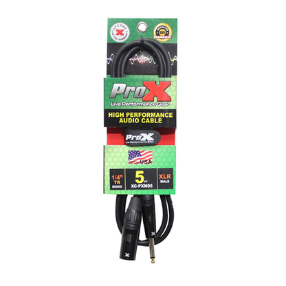 ProX 1/4" TS to XLR-M Audio Cable OFC Unbalanced Instrument Cable | 5 ft