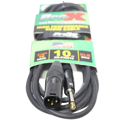 ProX 1/4" TS to XLR-M Audio Cable OFC Unbalanced Instrument Cable | 10 ft