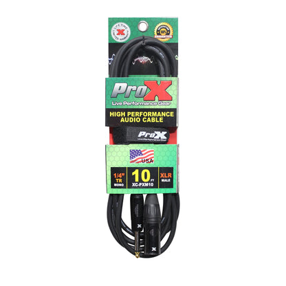 ProX 1/4" TS to XLR-M Audio Cable OFC Unbalanced Instrument Cable | 10 ft