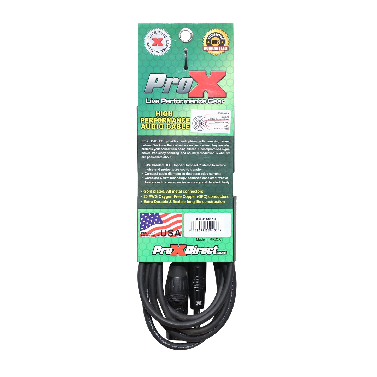 ProX 1/4" TS to XLR-M Audio Cable OFC Unbalanced Instrument Cable | 10 ft