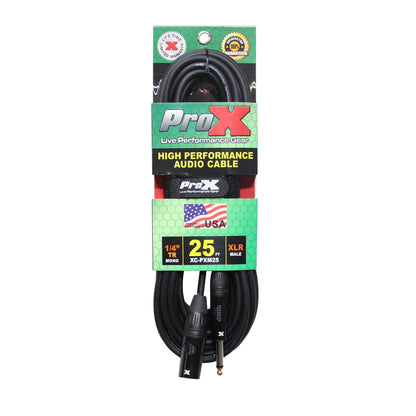 ProX 1/4" TS to XLR-M Audio Cable OFC Unbalanced Instrument Cable | 25 ft