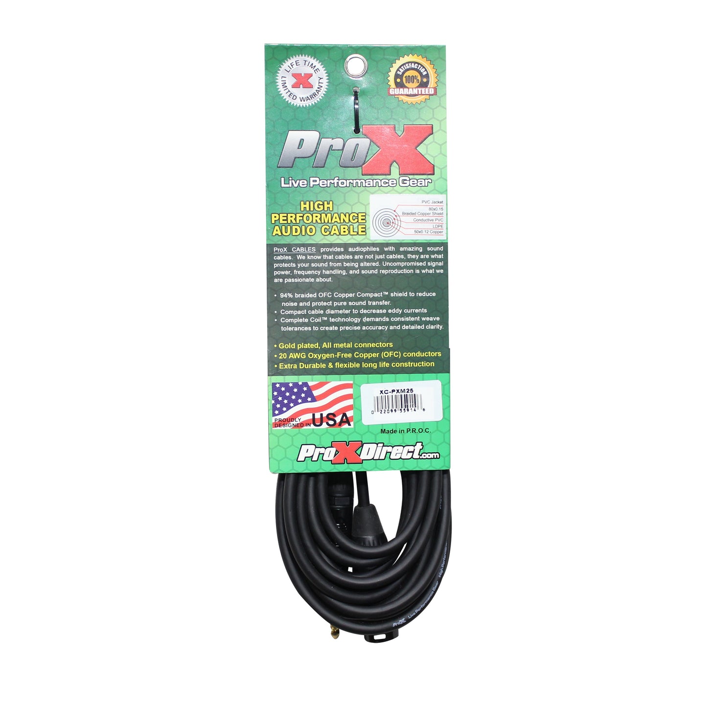 ProX 1/4" TS to XLR-M Audio Cable OFC Unbalanced Instrument Cable | 25 ft